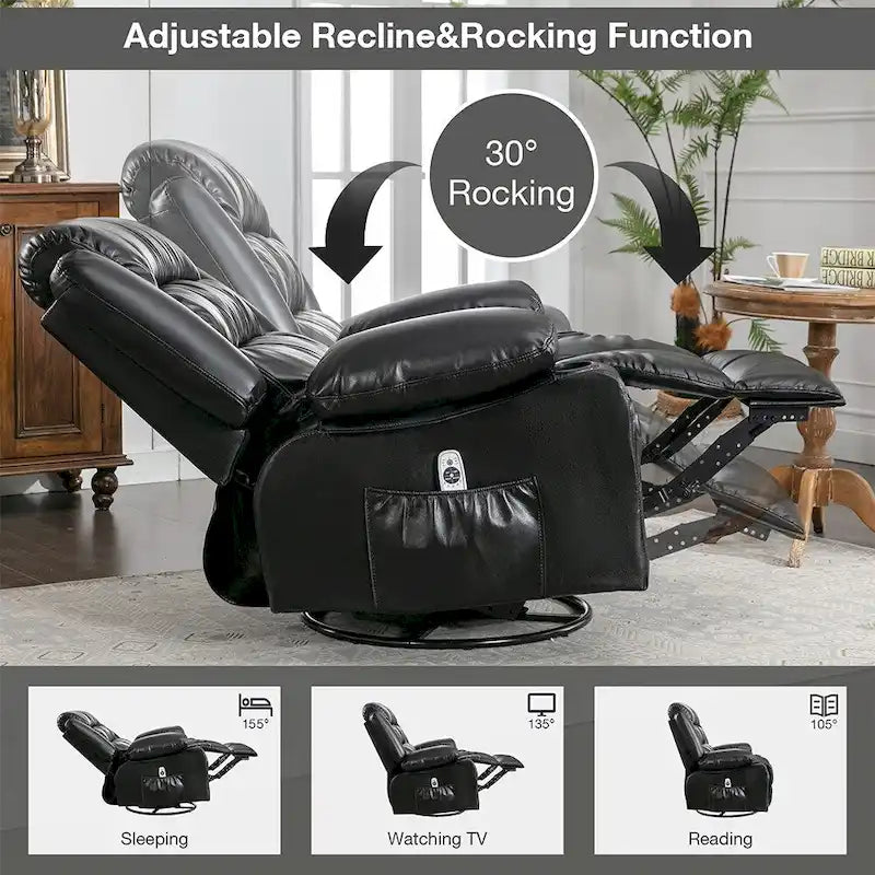 Modern Manual Swivel Rocker Recliner Chair, Massage Heated Chair
