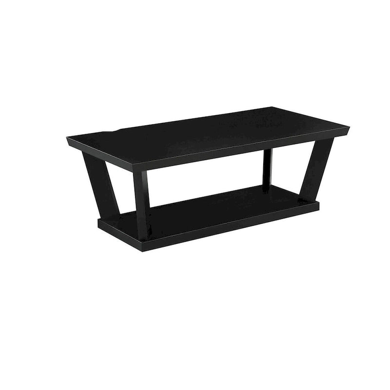 3 Piece Coffee Table Set, Angled Tapered Design, Black Rectangular Top