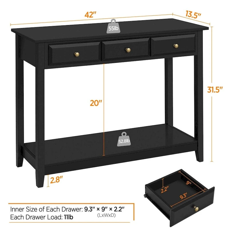Yaheetech 3-Drawer Console Table with Storage Shelf