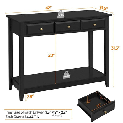 Yaheetech 3-Drawer Console Table with Storage Shelf