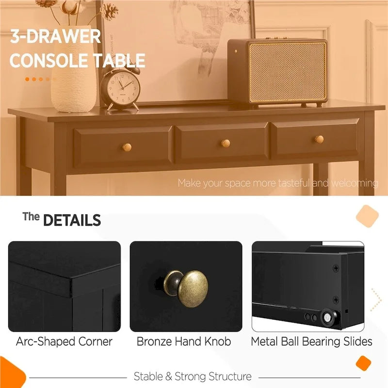 Yaheetech 3-Drawer Console Table with Storage Shelf