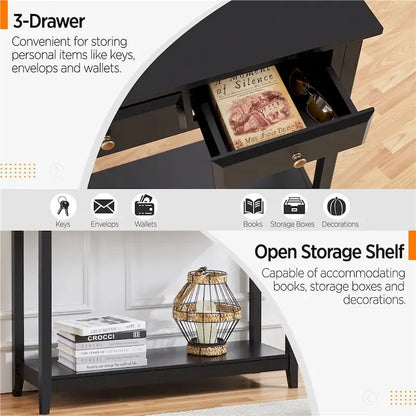 Yaheetech 3-Drawer Console Table with Storage Shelf
