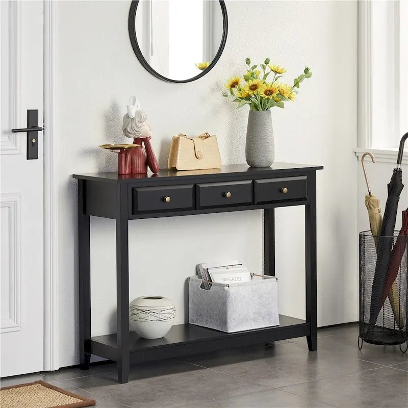 Yaheetech 3-Drawer Console Table with Storage Shelf
