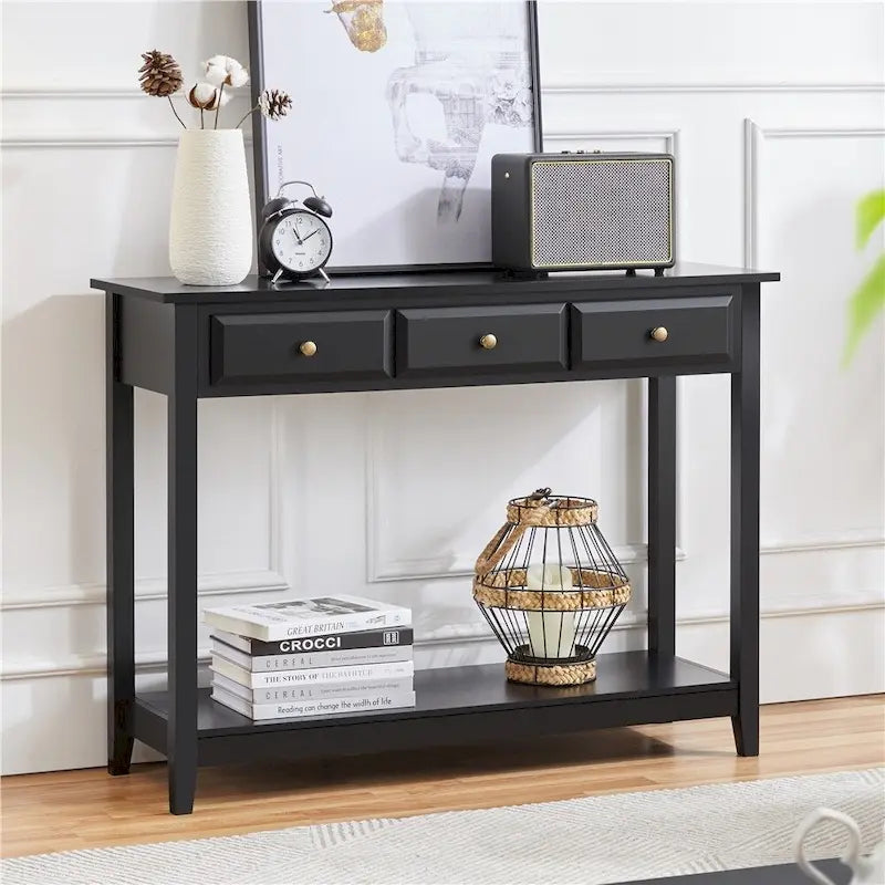 Yaheetech 3-Drawer Console Table with Storage Shelf