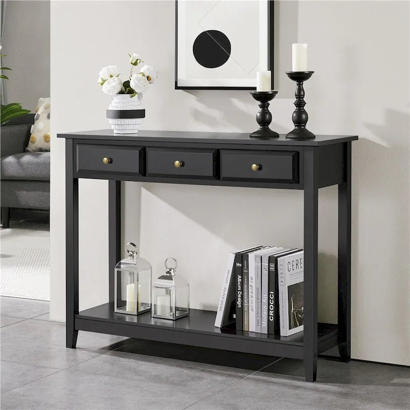 Yaheetech 3-Drawer Console Table with Storage Shelf