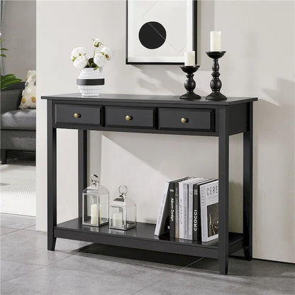 Yaheetech 3-Drawer Console Table with Storage Shelf