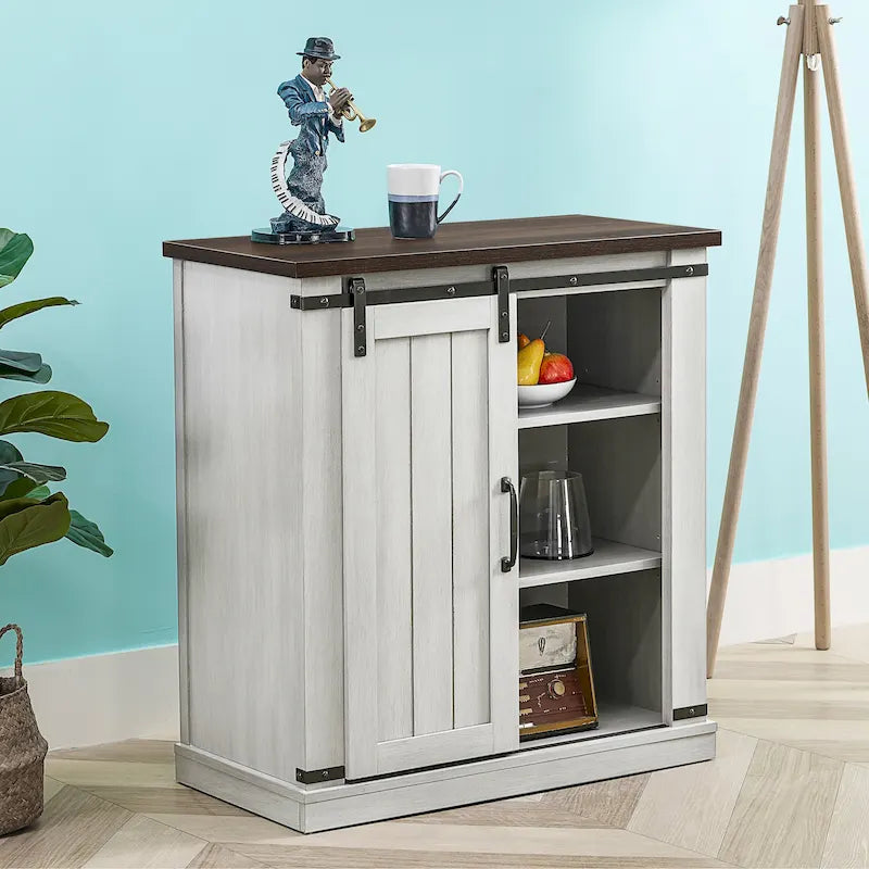 32 in. Sliding Barn Door Accent Cabinet Storage - 32 in Width