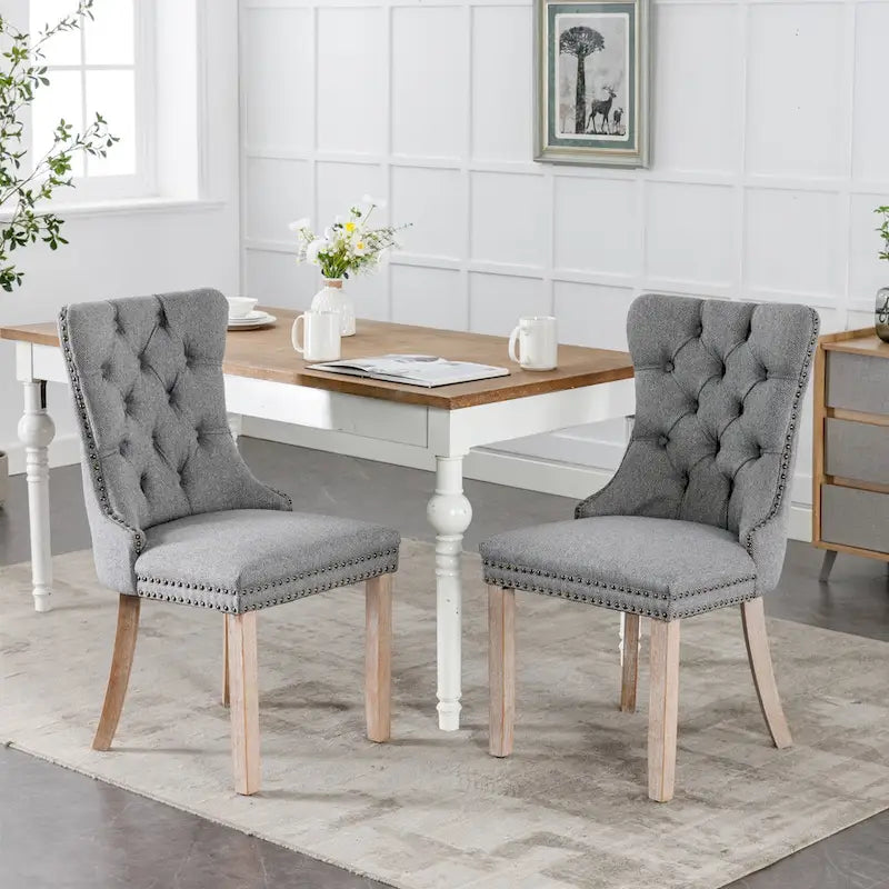 Set of 2 Modern High-End Tufted Solid Wood Upholstered Dining Chair with Nailhead Trim