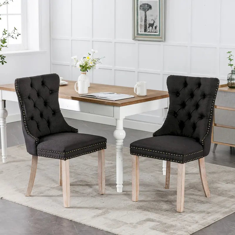 Set of 2 Modern High-End Tufted Solid Wood Upholstered Dining Chair with Nailhead Trim