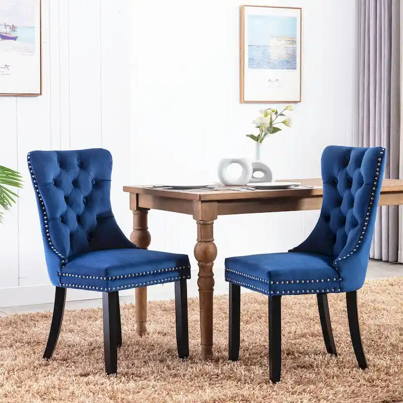 Set of 2 Modern High-End Tufted Solid Wood Upholstered Dining Chair with Nailhead Trim