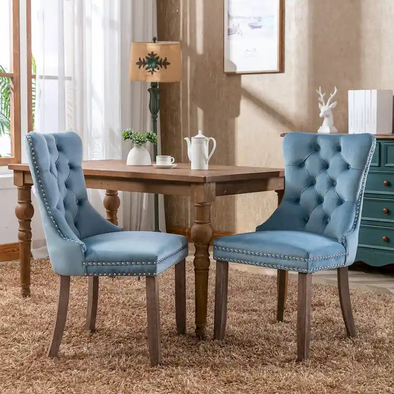 Set of 2 Modern High-End Tufted Solid Wood Upholstered Dining Chair with Nailhead Trim