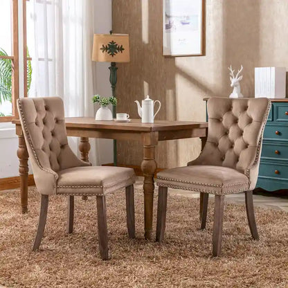 Set of 2 Modern High-End Tufted Solid Wood Upholstered Dining Chair with Nailhead Trim