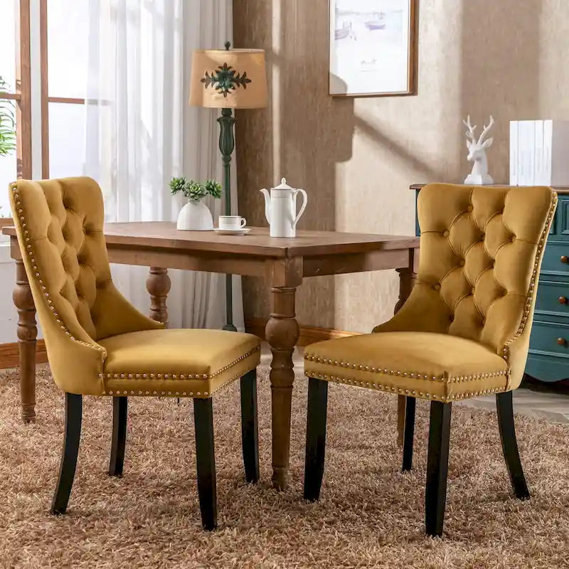 Set of 2 Modern High-End Tufted Solid Wood Upholstered Dining Chair with Nailhead Trim
