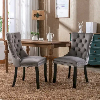 Set of 2 Modern High-End Tufted Solid Wood Upholstered Dining Chair with Nailhead Trim