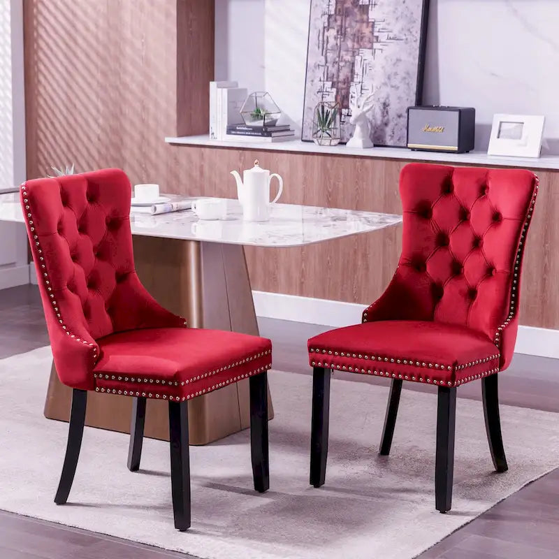 Set of 2 Modern High-End Tufted Solid Wood Upholstered Dining Chair with Nailhead Trim