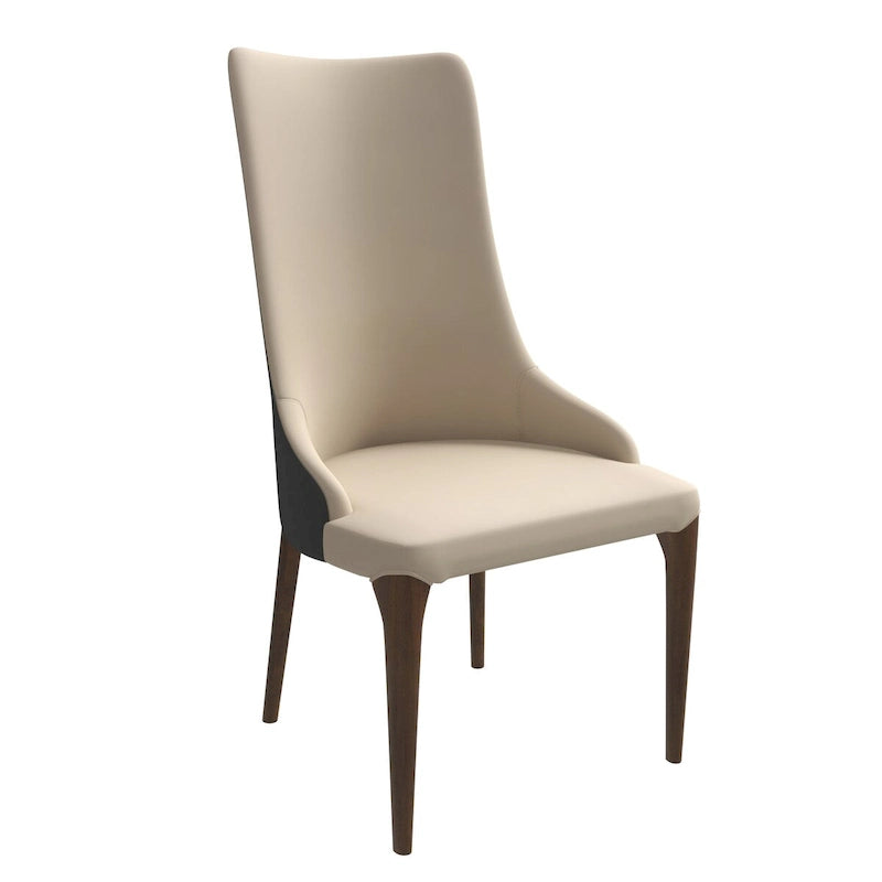 High-Back Dining Chair Upholstered in Leather with Ash Wood Legs Elm Collection