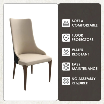 High-Back Dining Chair Upholstered in Leather with Ash Wood Legs Elm Collection