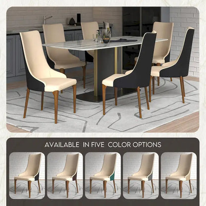 High-Back Dining Chair Upholstered in Leather with Ash Wood Legs Elm Collection