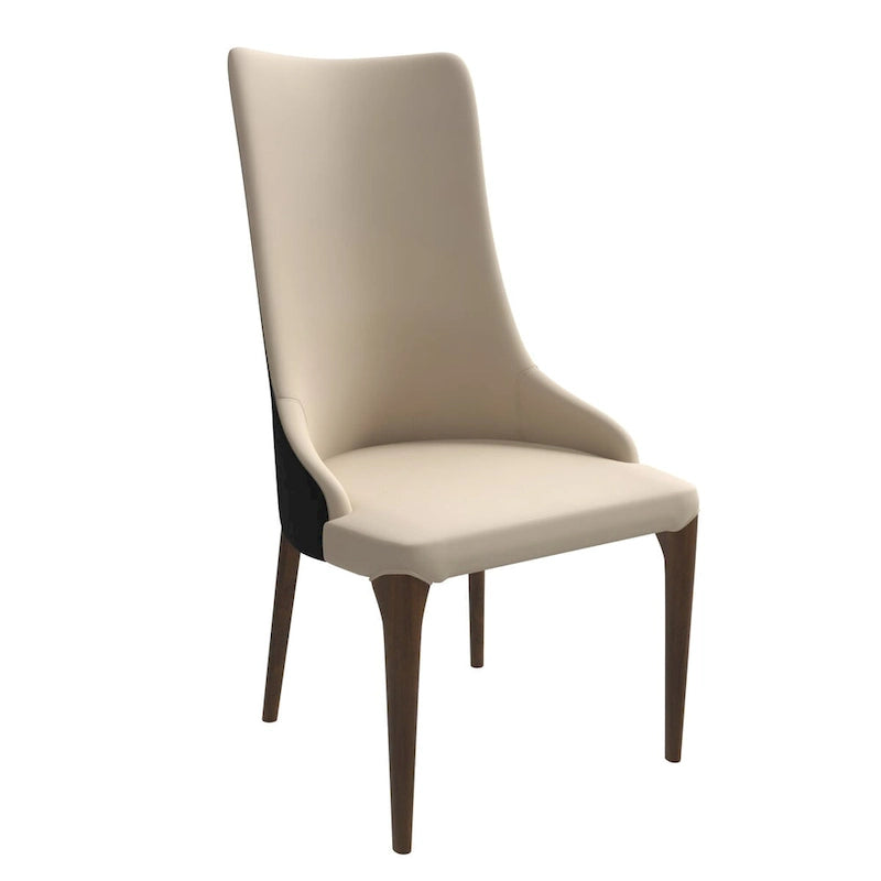 High-Back Dining Chair Upholstered in Leather with Ash Wood Legs Elm Collection