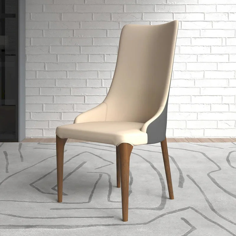High-Back Dining Chair Upholstered in Leather with Ash Wood Legs Elm Collection