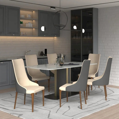 High-Back Dining Chair Upholstered in Leather with Ash Wood Legs Elm Collection