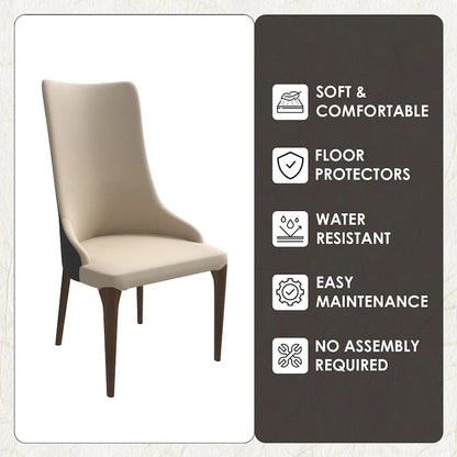 High-Back Dining Chair Upholstered in Leather with Ash Wood Legs Elm Collection