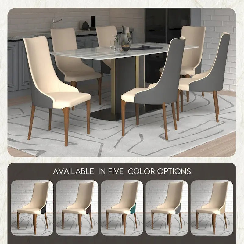 High-Back Dining Chair Upholstered in Leather with Ash Wood Legs Elm Collection