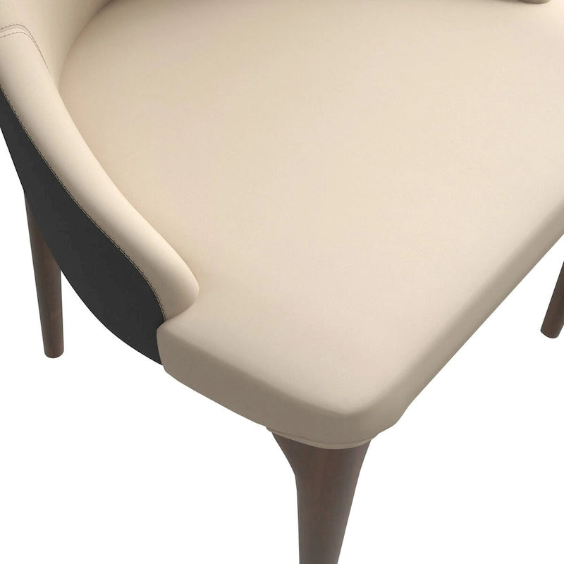 High-Back Dining Chair Upholstered in Leather with Ash Wood Legs Elm Collection