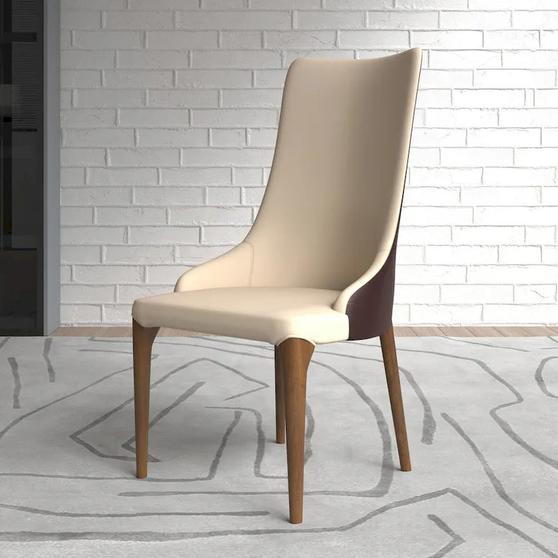 High-Back Dining Chair Upholstered in Leather with Ash Wood Legs Elm Collection