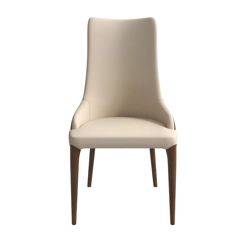 High-Back Dining Chair Upholstered in Leather with Ash Wood Legs Elm Collection