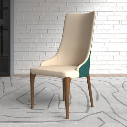 High-Back Dining Chair Upholstered in Leather with Ash Wood Legs Elm Collection