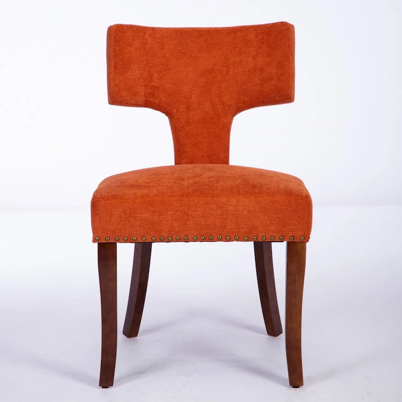 Dining Chairs Set of 2,Linen Fabric Upholstered Chair Curved Backrest with Copper Nails around,Chairs with Hardwood Frame