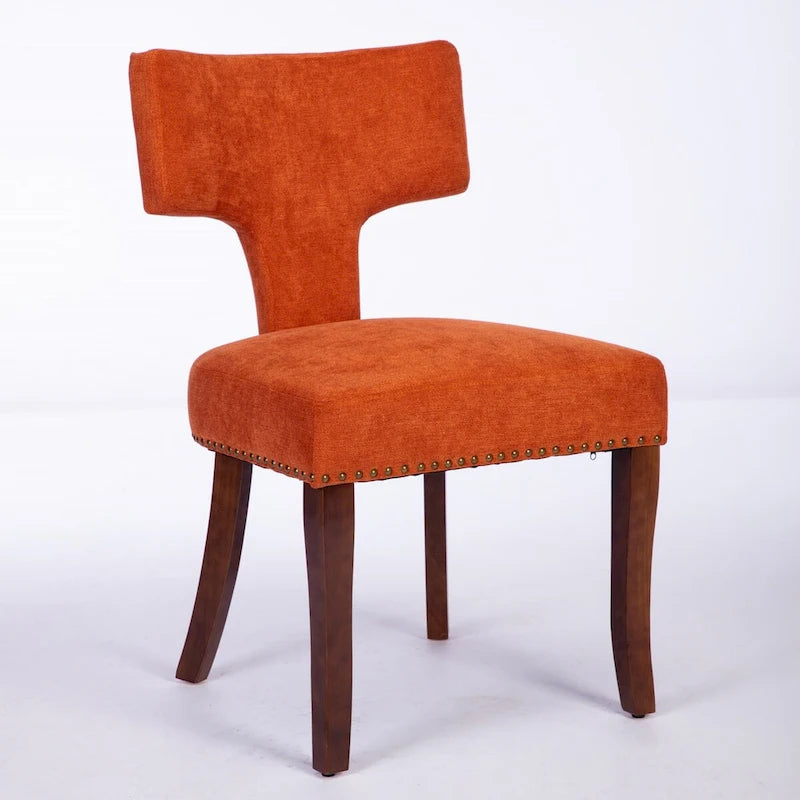 Dining Chairs Set of 2,Linen Fabric Upholstered Chair Curved Backrest with Copper Nails around,Chairs with Hardwood Frame