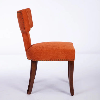 Dining Chairs Set of 2,Linen Fabric Upholstered Chair Curved Backrest with Copper Nails around,Chairs with Hardwood Frame