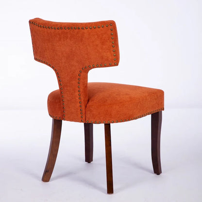Dining Chairs Set of 2,Linen Fabric Upholstered Chair Curved Backrest with Copper Nails around,Chairs with Hardwood Frame