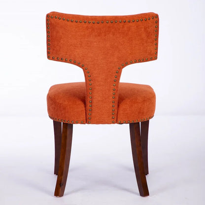 Dining Chairs Set of 2,Linen Fabric Upholstered Chair Curved Backrest with Copper Nails around,Chairs with Hardwood Frame