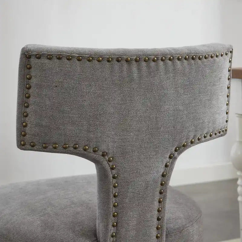 Dining Chairs Set of 2,Linen Fabric Upholstered Chair Curved Backrest with Copper Nails around,Chairs with Hardwood Frame