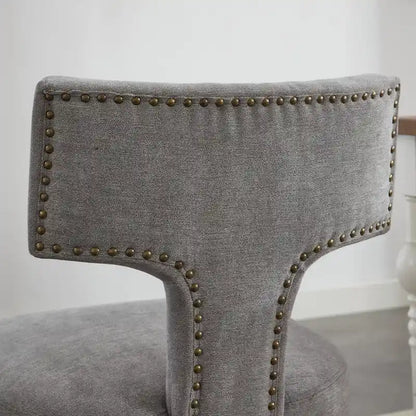 Dining Chairs Set of 2,Linen Fabric Upholstered Chair Curved Backrest with Copper Nails around,Chairs with Hardwood Frame