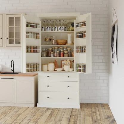 77inch Farmhouse Kitchen Pantry, Freestanding Tall Cupboard Storage Cabinet with 3 Adjustable Shelves, 8 Door Shelves, 3 Drawers