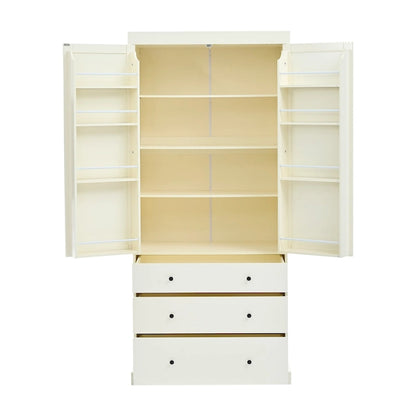 77inch Farmhouse Kitchen Pantry, Freestanding Tall Cupboard Storage Cabinet with 3 Adjustable Shelves, 8 Door Shelves, 3 Drawers