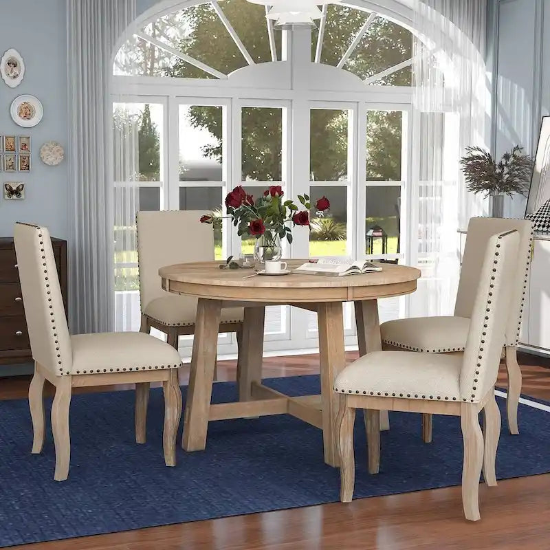 5 PCS Farmhouse Dining Table Set of 4 Chairs, Extendable