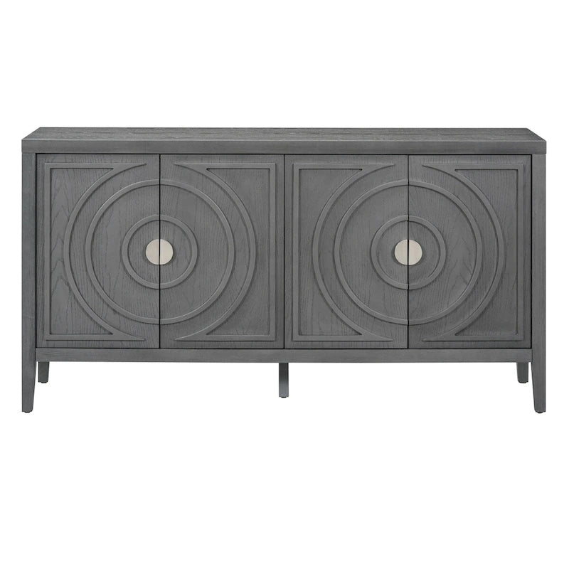Retro Sideboard Doors with Circular Groove Design Round Metal Door Handle - 60L x 16W x 32H