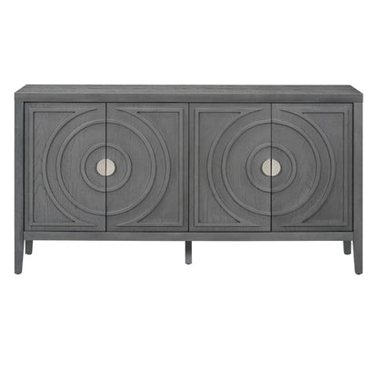 Retro Sideboard Doors with Circular Groove Design Round Metal Door Handle - 60L x 16W x 32H