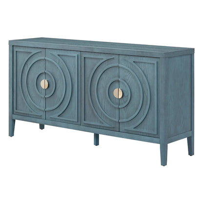 Retro Sideboard Doors with Circular Groove Design Round Metal Door Handle - 60L x 16W x 32H