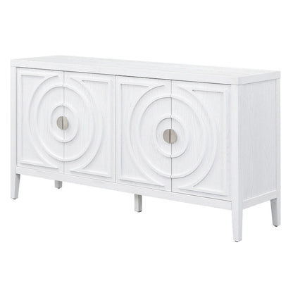 Retro Sideboard Doors with Circular Groove Design Round Metal Door Handle - 60L x 16W x 32H