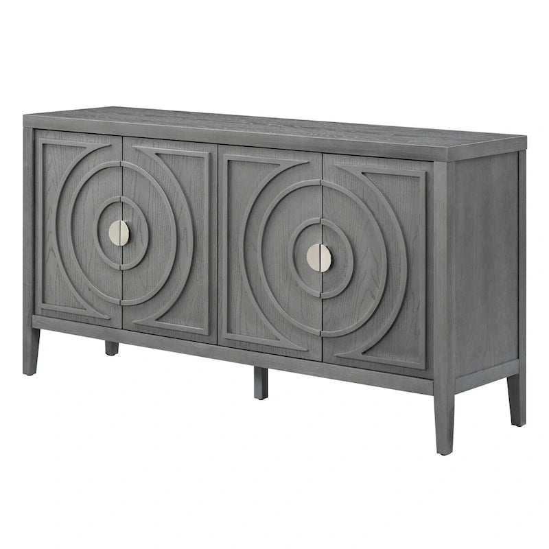 Retro Sideboard Doors with Circular Groove Design Round Metal Door Handle - 60L x 16W x 32H