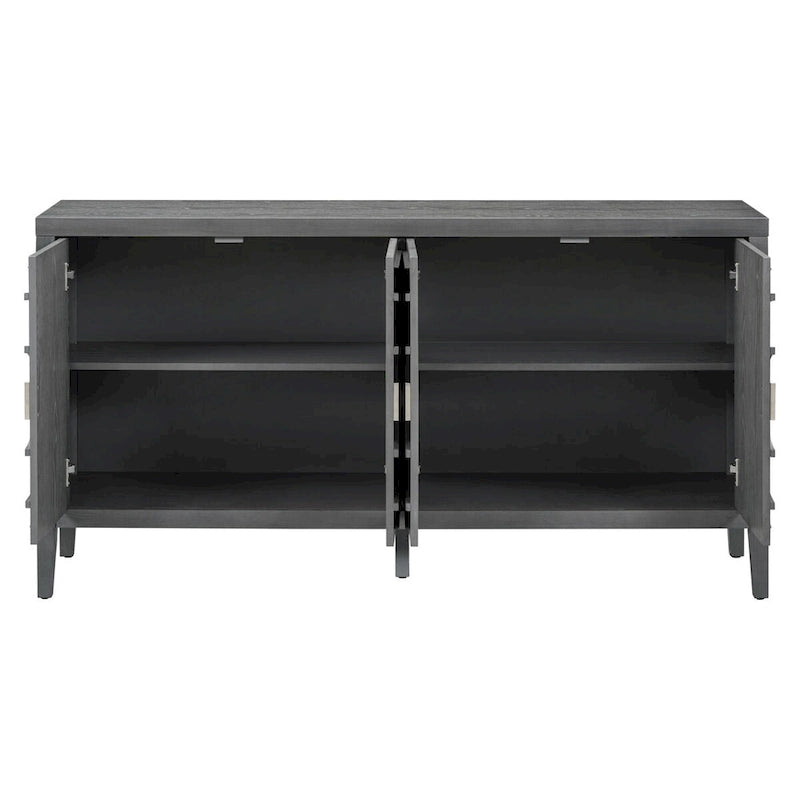 Retro Sideboard Doors with Circular Groove Design Round Metal Door Handle - 60L x 16W x 32H