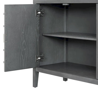 Retro Sideboard Doors with Circular Groove Design Round Metal Door Handle - 60L x 16W x 32H