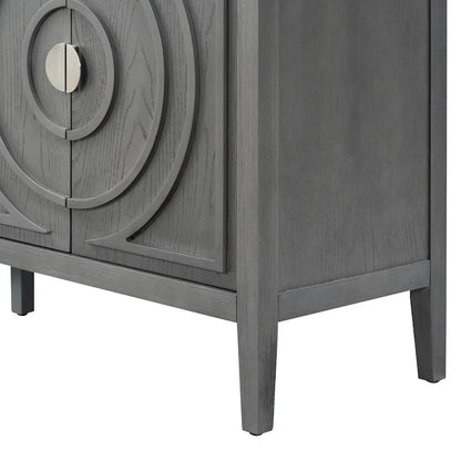 Retro Sideboard Doors with Circular Groove Design Round Metal Door Handle - 60L x 16W x 32H