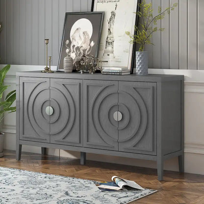 Retro Sideboard Doors with Circular Groove Design Round Metal Door Handle - 60L x 16W x 32H